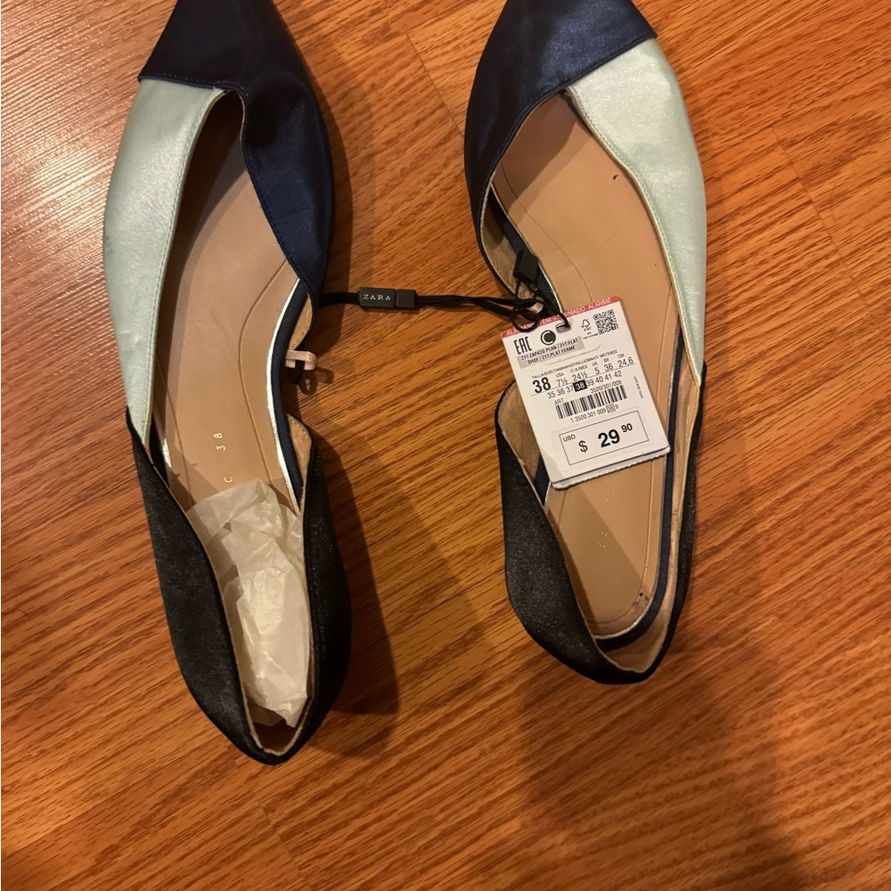 Satin blue and navy ZARA flats